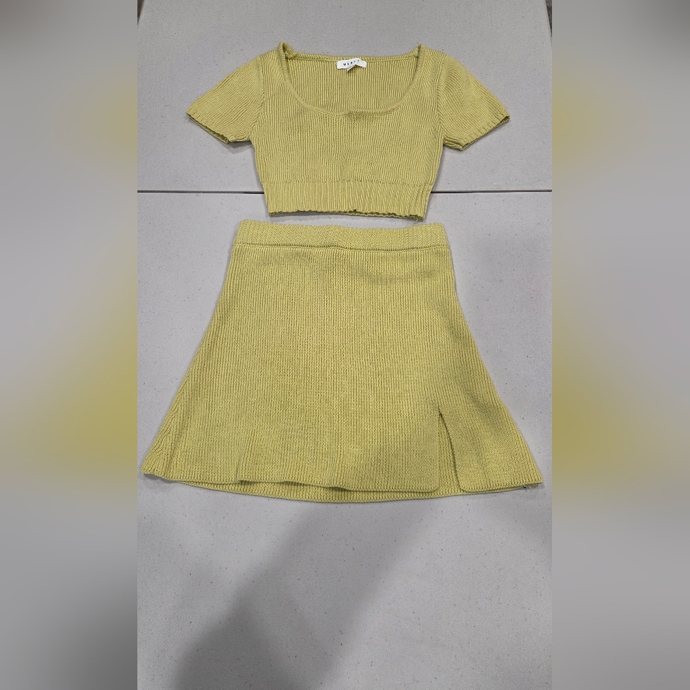 Knit Mini Skirt in Light Olive Green